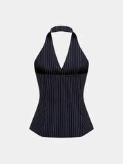 Pinstripe Metal Button Halter Top & Pants Set