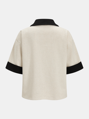 Contrast Trim Cotton Linen Top & Shorts Set