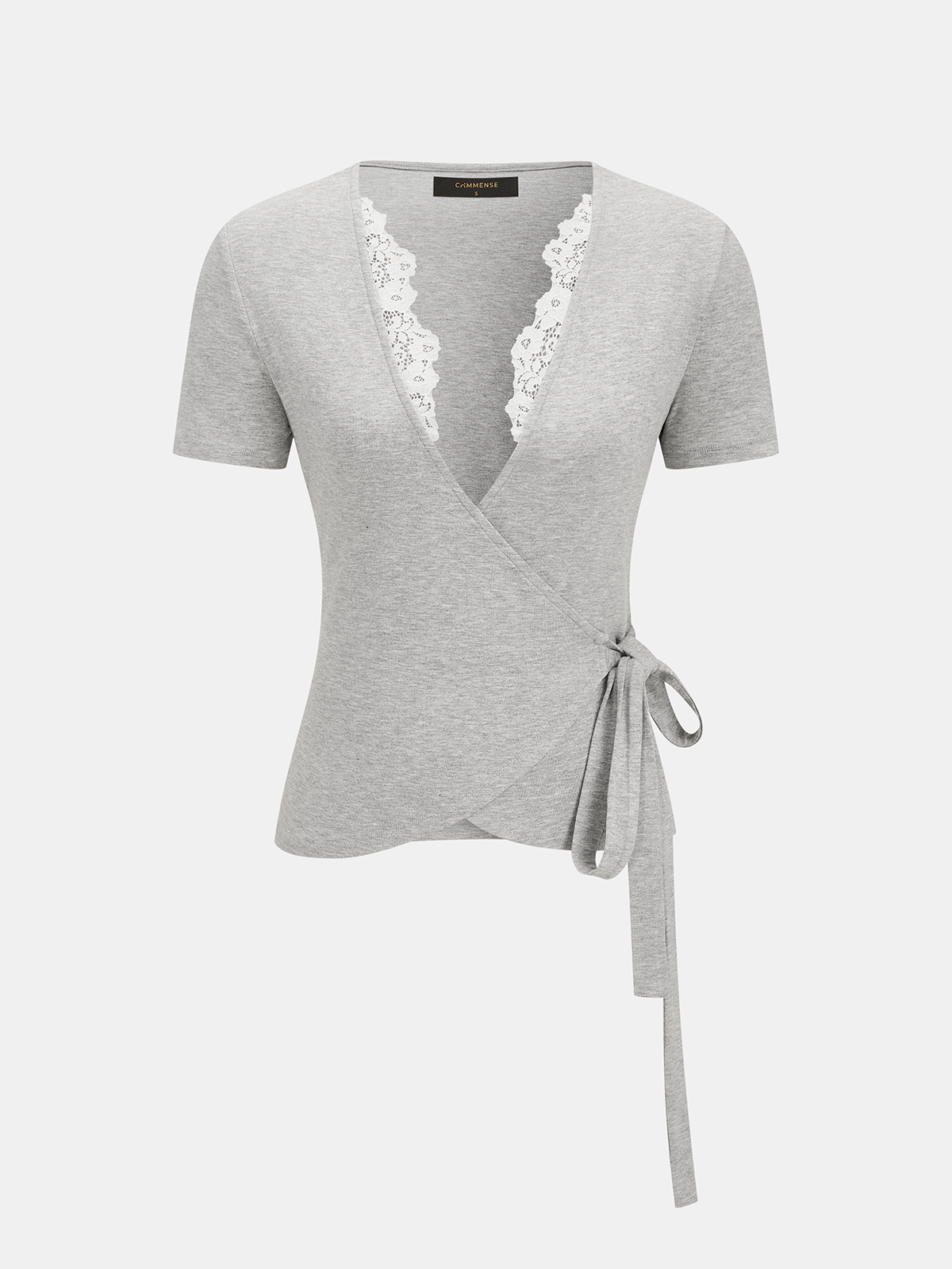 Lace Trim Wrap Tie Short Sleeve Top