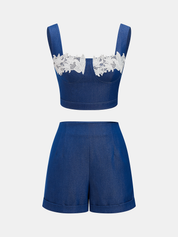 Lace Trim Cami Crop Top & Shorts Set