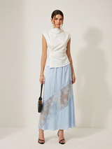 Satin Lace Insert Midi Skirt