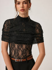 Lace Mock Neck Sheer Top