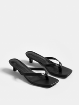 Genuine Leather Thong Kitten Heel Sandals