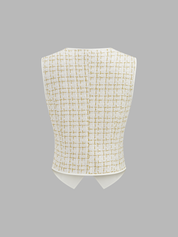 Checked Tweed Vest & Wide-Leg Pants Set