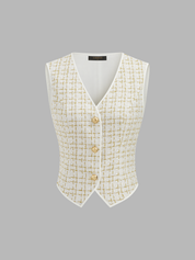 Checked Tweed Vest & Wide-Leg Pants Set