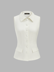 Collared Cotton Linen Vest & Pants Set