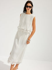 Pleated Ruffle Sleeveless Top & Midi Skirt Set