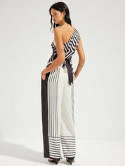 Striped One-Shoulder Top & Pants Set