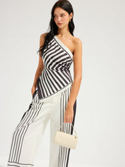 Striped One-Shoulder Top & Pants Set