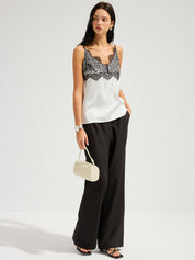 Eyelash Lace Trim Satin Cami Top
