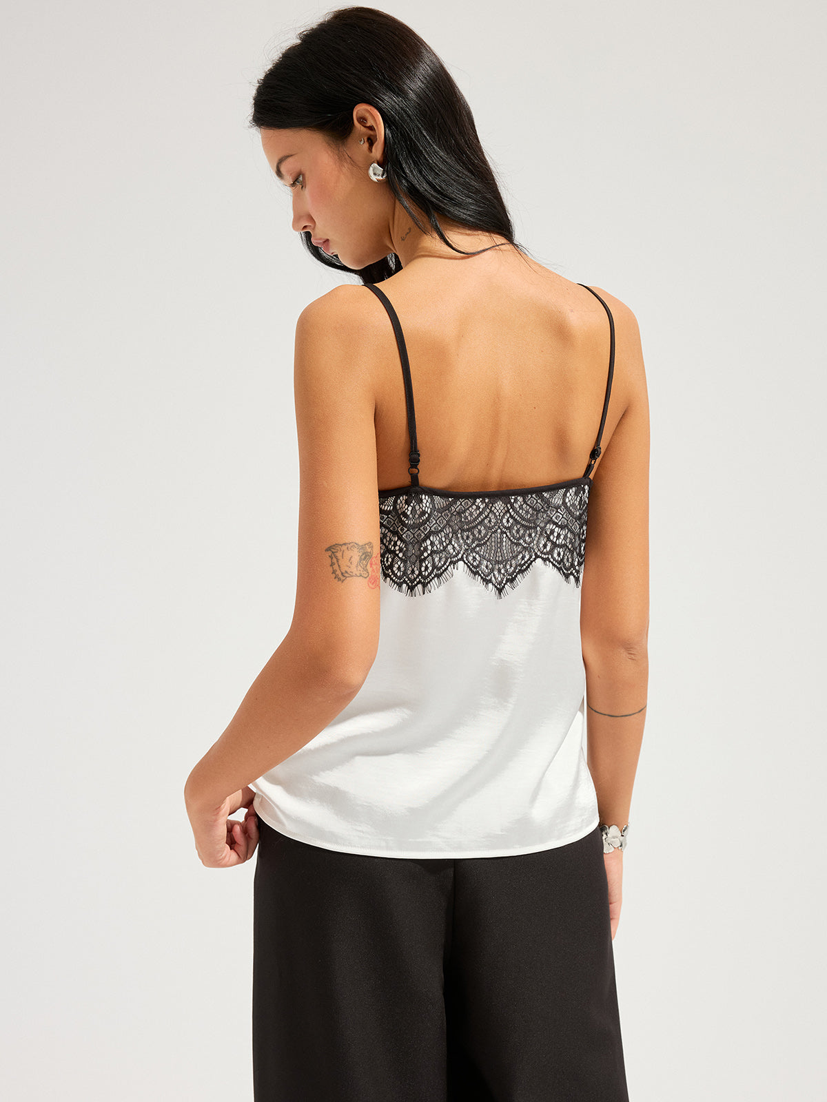 Eyelash Lace Trim Satin Cami Top