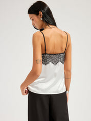 Eyelash Lace Trim Satin Cami Top