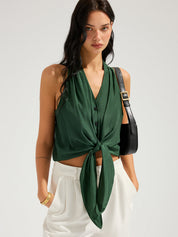V-Neck Tie-Front Sleeveless Top