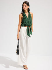 V-Neck Tie-Front Sleeveless Top