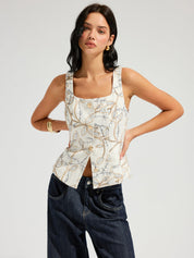 Embroidered Floral Square Neck Tank Top