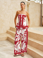 Abstract Print Strapless Top & Pants Set
