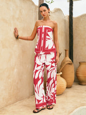 Abstract Print Strapless Top & Pants Set