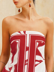 Abstract Print Strapless Top & Pants Set