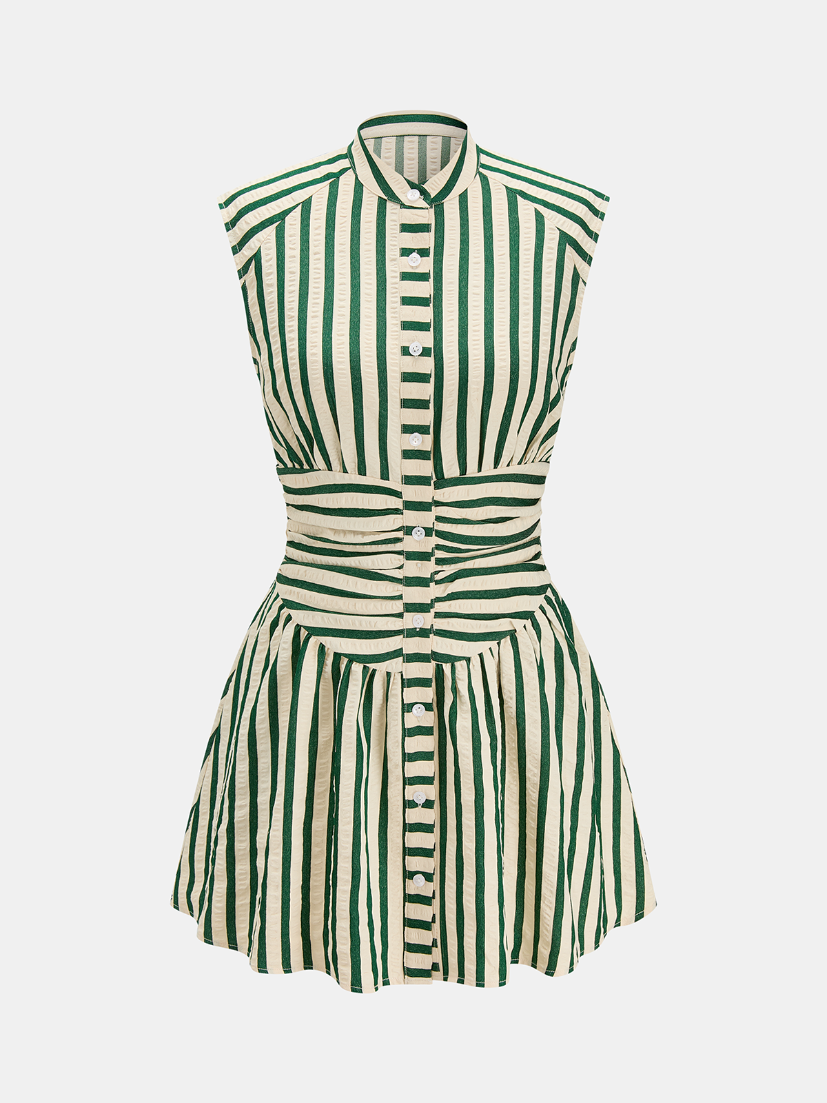 Striped Sleeveless Stand Collar Mini Dress