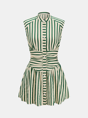 Striped Sleeveless Stand Collar Mini Dress