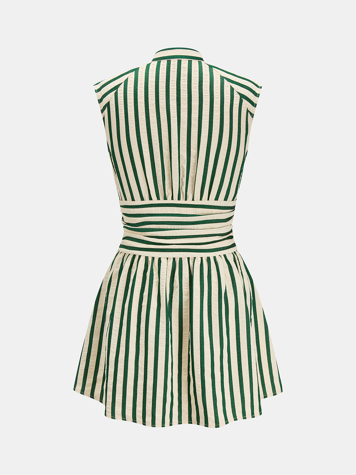 Striped Sleeveless Stand Collar Mini Dress