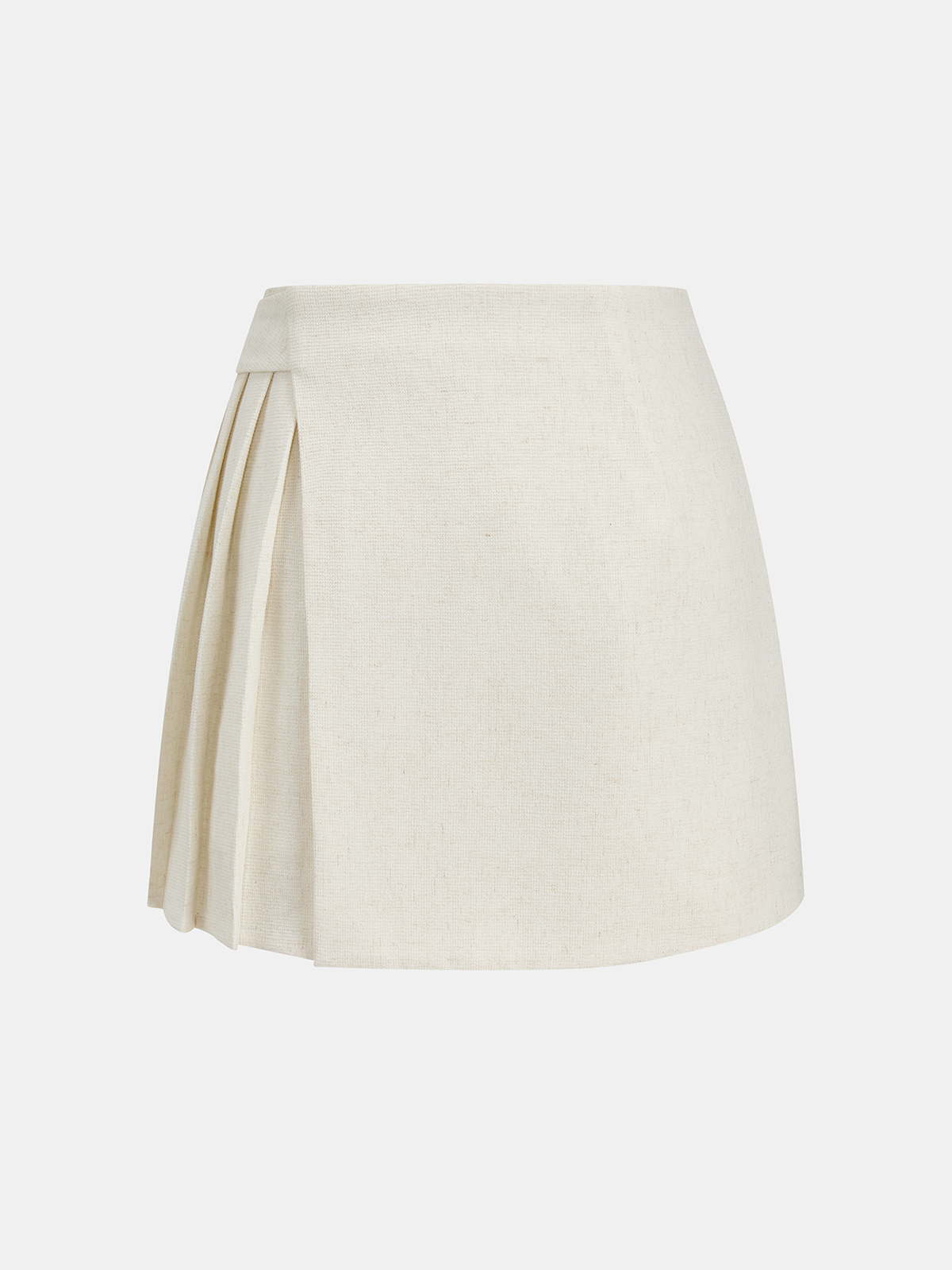 Linen Blend Buckle Pleated Mini Skirt