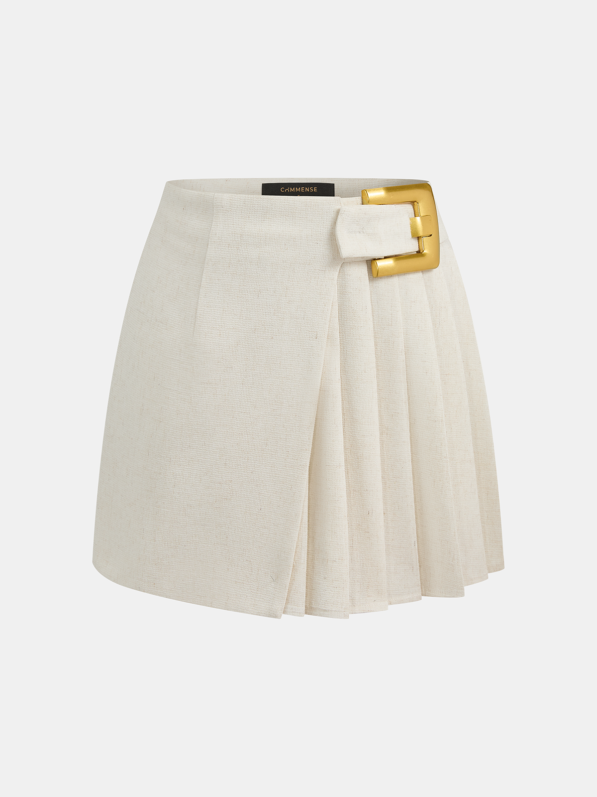 Linen Blend Buckle Pleated Mini Skirt