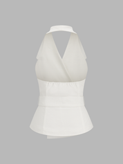 Belted Cotton Linen Halter Tank Top