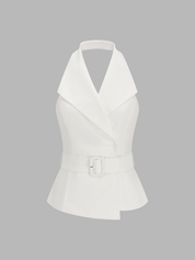 Belted Cotton Linen Halter Tank Top
