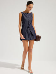 Faux Denim Sleeveless Top & Shorts Set