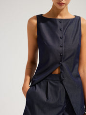 Faux Denim Sleeveless Top & Shorts Set