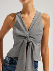 Houndstooth Sleeveless Knot-Front Top