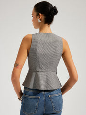 Houndstooth Sleeveless Knot-Front Top