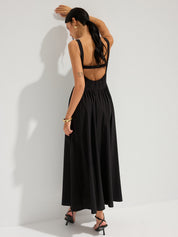 Cotton Square Neck Backless Maxi Dress