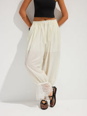Lace Cuff Drawstring Harem Pants