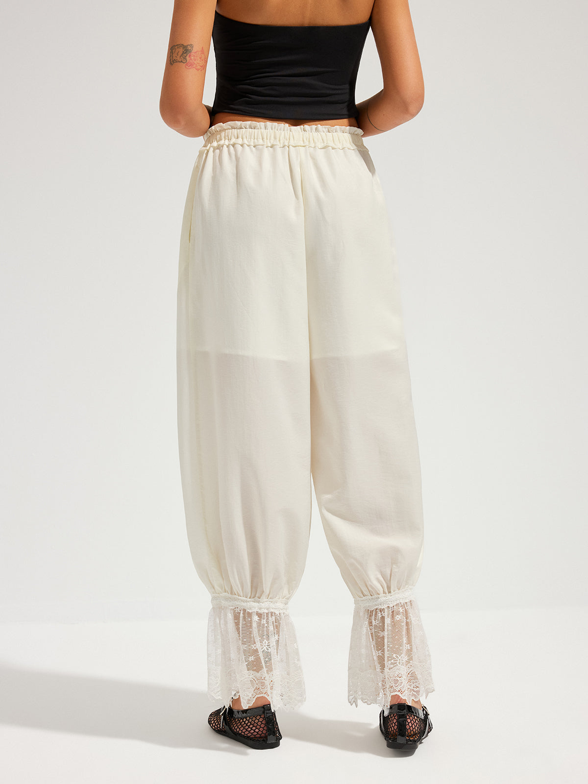 Lace Cuff Drawstring Harem Pants