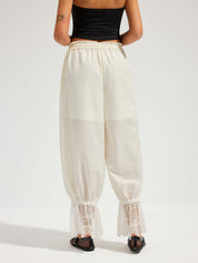 Lace Cuff Drawstring Harem Pants