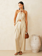 Linen-Blend Halter Top & Pants Set