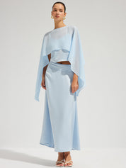 Sheer Cape Top & Satin Maxi Skirt Set