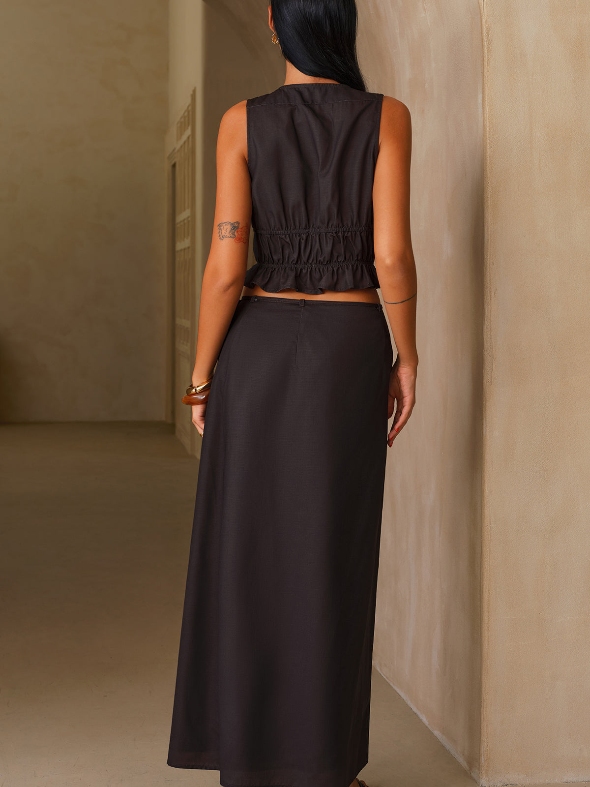 Smocked Crop Top & Printed Maxi Skirt Set