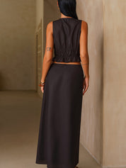 Smocked Crop Top & Printed Maxi Skirt Set