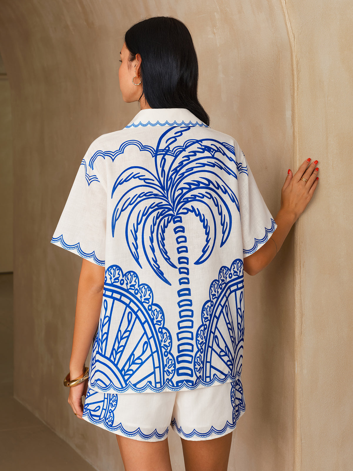 Palm Tree Print Shirt & Shorts Set