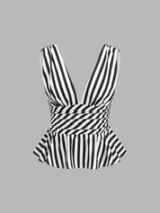 Striped Deep V Peplum Sleeveless Top