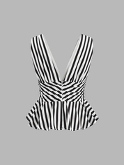 Striped Deep V Peplum Sleeveless Top