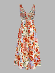 Sleeveless Floral Print Backless Maxi Dress