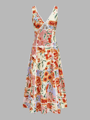 Sleeveless Floral Print Backless Maxi Dress