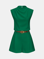Draped Sleeveless Top & Belted Shorts Set