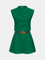 Draped Sleeveless Top & Belted Shorts Set