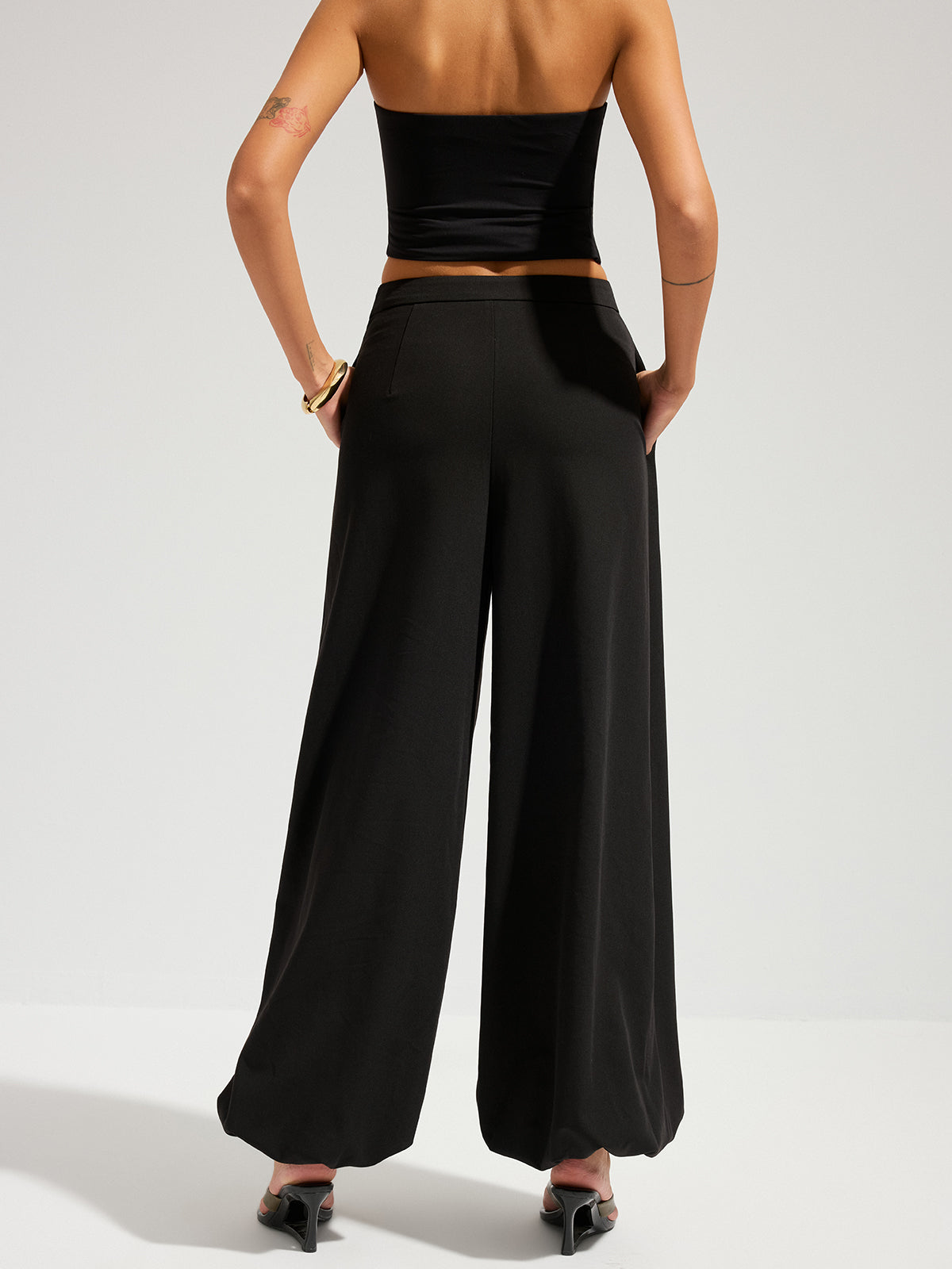 Asymmetric Overlay Wide Leg Pants