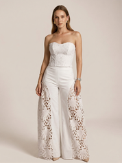 Strapless Eyelet Top & Wide Leg Pants Set